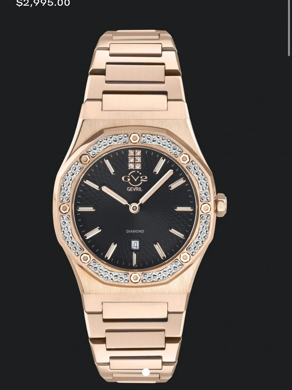 GV2 Rose Gold Diamond Accent Women's Watch - Rose Gold/Black